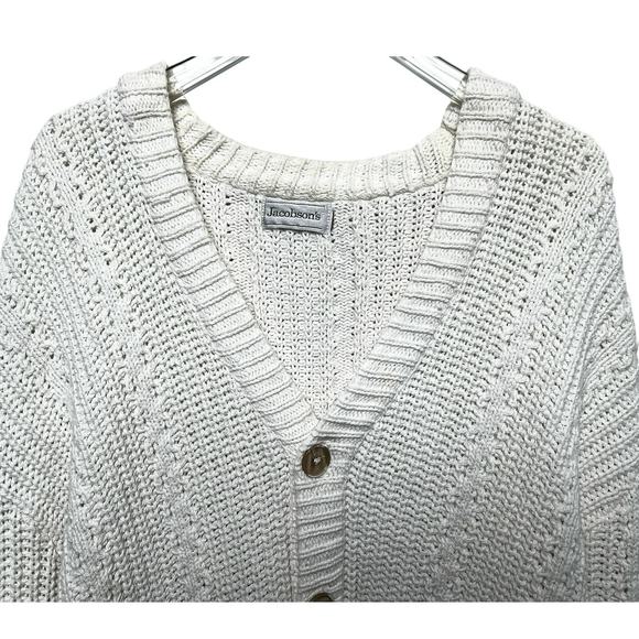 90s Vintage Jacobson's Ivory Knitted Grandpa Cardigan - Picture 2 of 8